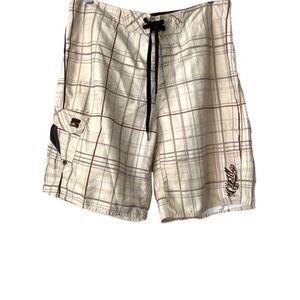 O’Neill Board Shorts Men Size 36 Cream Brown Plaid